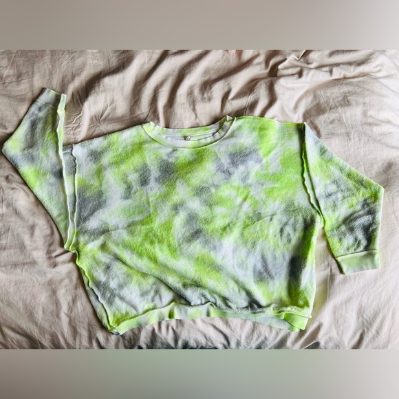 Free People Soft, Oversized, Reversible Sweatshirt in Citron and Gray - Picture 2 of 6